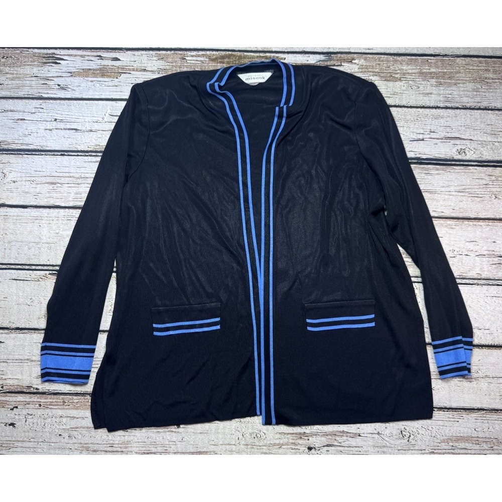 Misook Exclusively Black Blue Open Front Cardigan Women's‎ Size XL